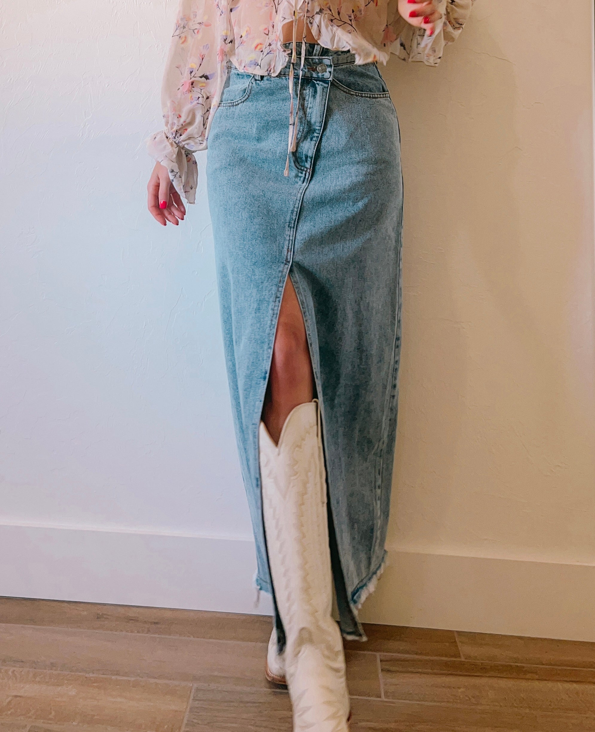 Raw Hem Midi Denim Skirt – KesleyBoutique